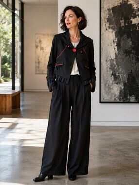 Vex Collection Black Artwear Jacket Medium Red Stitching Avant Garde Cropped